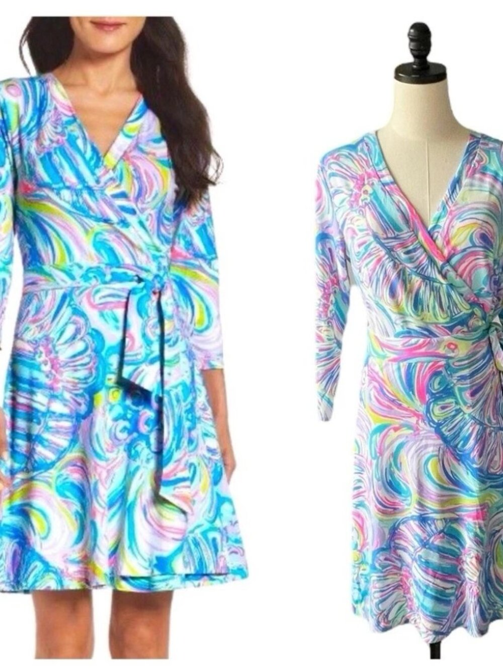 Lilly Pulitzer Emilia Wrap Dress Blues and multicolor Size Small 0076